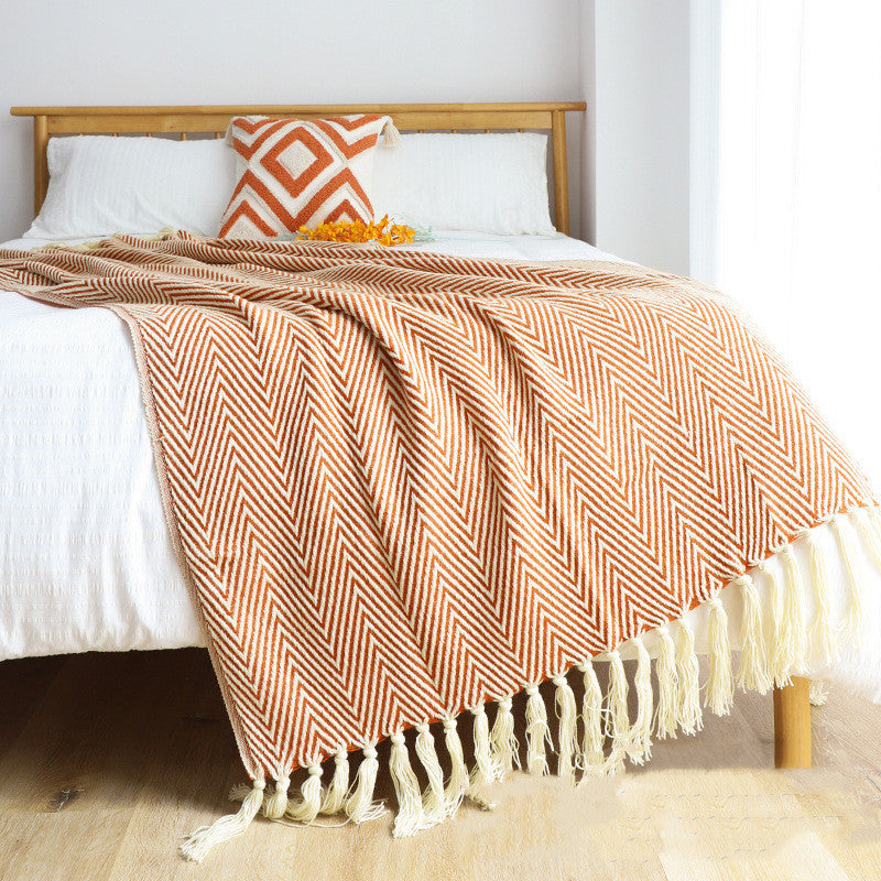 Classic Herringbone Weave Sofa Blanket | Fabios Nordic Tassel Throw for Couch & Bed