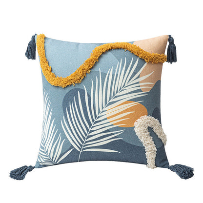 Color Tufted Pillow Cover – Elegant Blue and Yellow Striped Design | Novalise