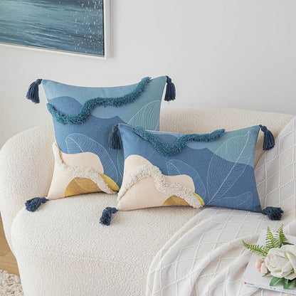 Color Tufted Pillow Cover – Elegant Blue and Yellow Striped Design | Novalise