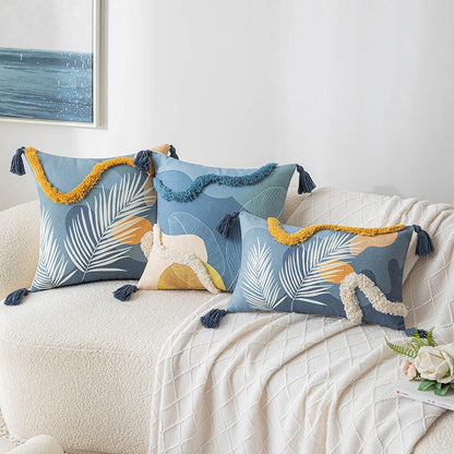 Color Tufted Pillow Cover – Elegant Blue and Yellow Striped Design | Novalise