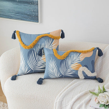 Color Tufted Pillow Cover – Elegant Blue and Yellow Striped Design | Novalise