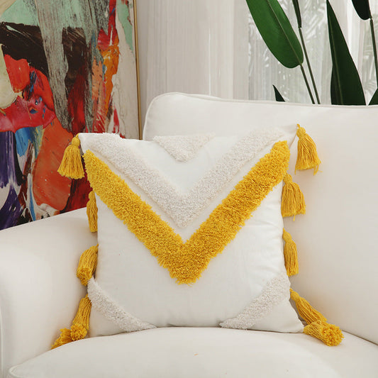 Cotton Embroidery Decorative Pillow with Tassels - Stylish Home Decor Cushion | Solyma
