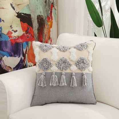 Cotton Embroidery Decorative Pillow with Tassels - Stylish Home Decor Cushion | Solyma