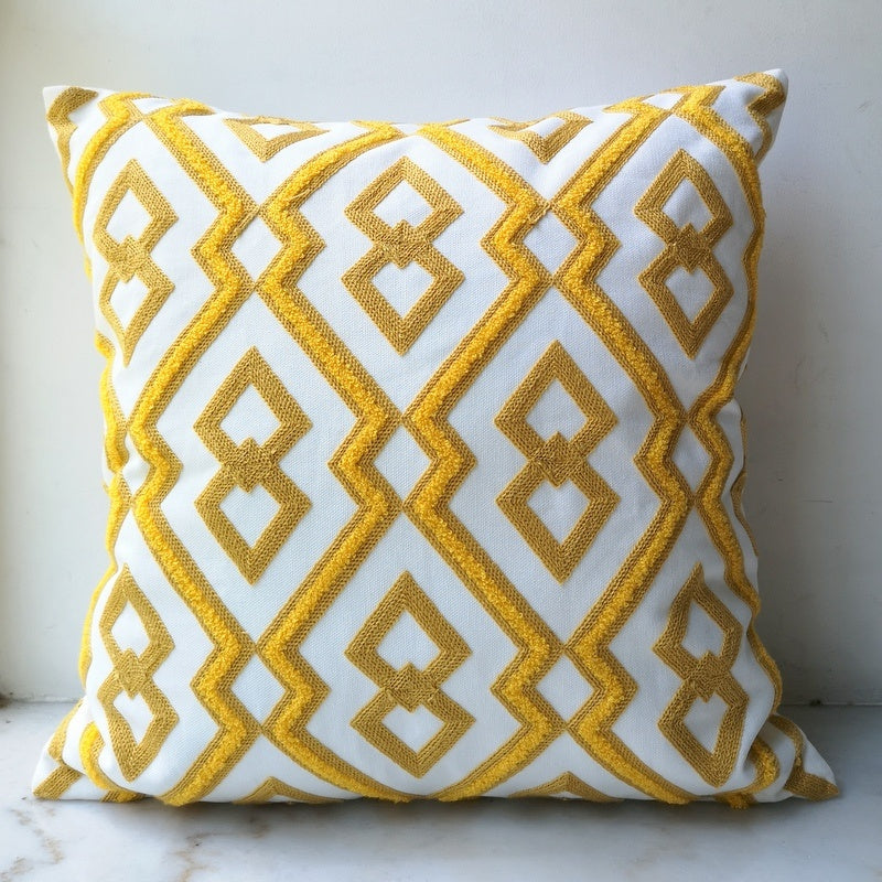 Embroidered Cotton Bedside Pillow | 45x45 cm Cushion with Geometric Pattern Dalia