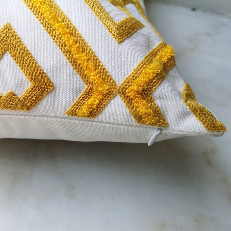 Embroidered Cotton Bedside Pillow | 45x45 cm Cushion with Geometric Pattern Dalia