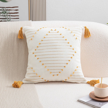 Geometric Cotton Pillowcase with Tassels - Cozy Home Decor Accent | Arabella