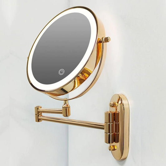 Gold LED Magnifying Mirror with Wall Mount | Aris