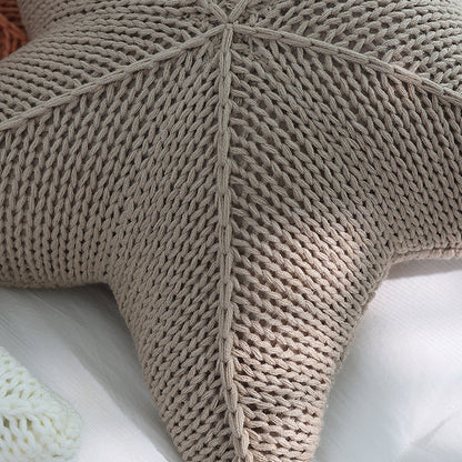 Hand-Knitted Starfish Pillow in Coral Orange, White & Khaki | Staris Coastal Decor