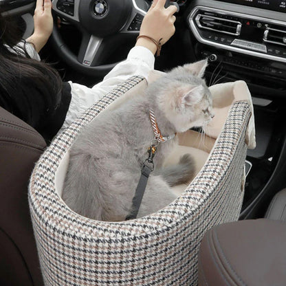 Houndstooth Lookout Console Dog & Cat Car Seat with Bow | Etami