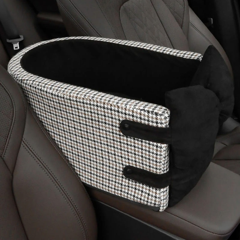 Houndstooth Lookout Console Dog & Cat Car Seat with Bow | Etami